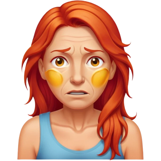 50 year old woman sweating suffering heat long red hair emoji