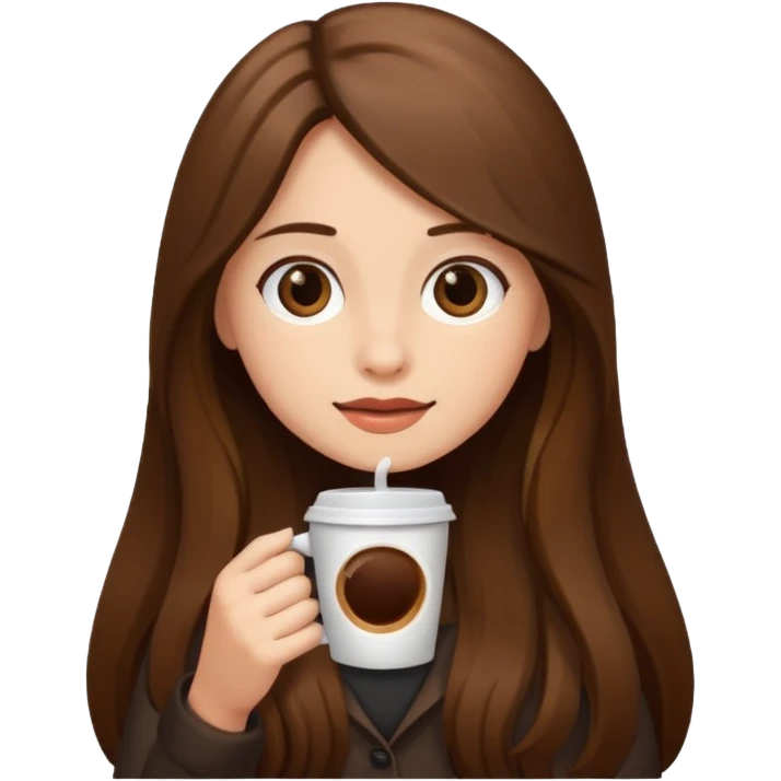 Brown long haired girl with coffee emoji
