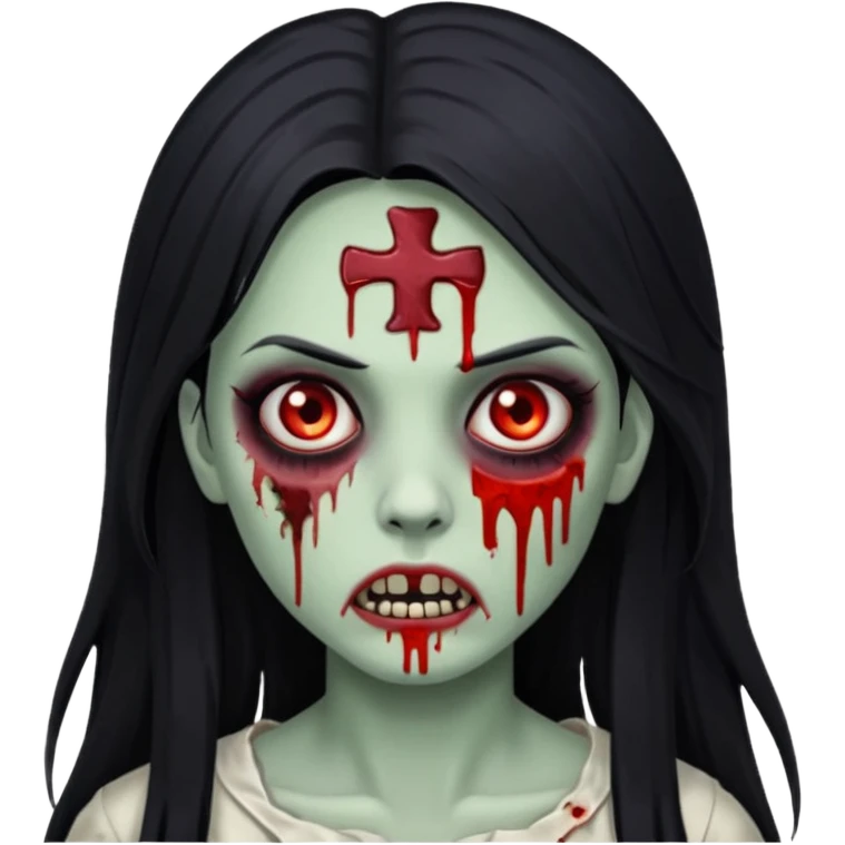 zombie girl with long black hair and bloody face emoji