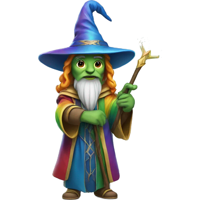 rainbow wizard with staff full body emoji
