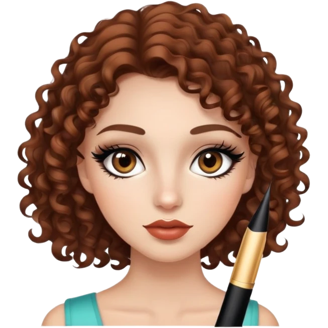 Girl with brown curly hair and eyeliner with lashes and lipliner emoji
