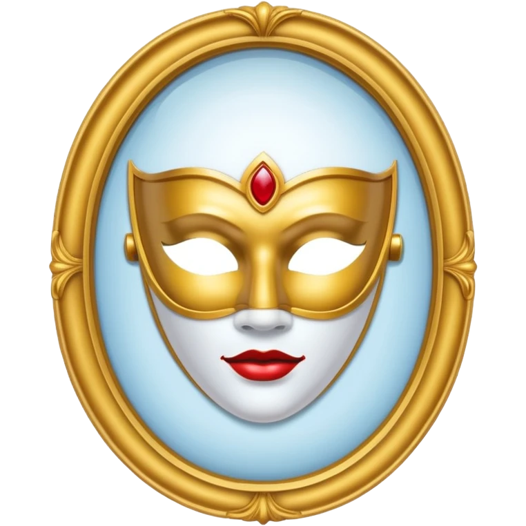 magic mirror on the wall from snow white. This is an oval mirror with golden borders with a white theater mask inside  emoji