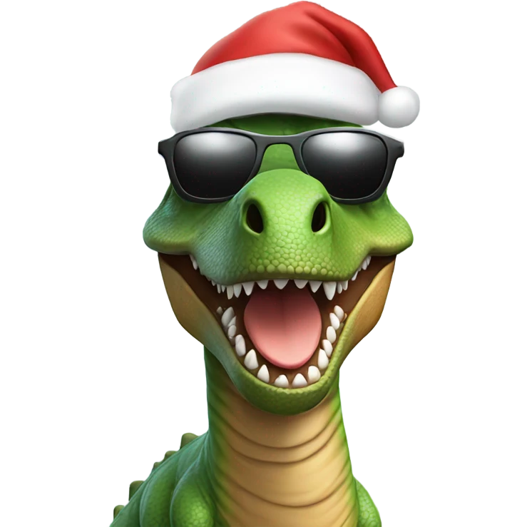 Dinosaur with a Santa hat and sunglasses emoji