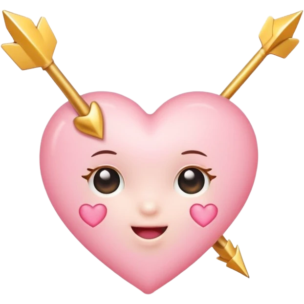Cute baby pink heart pierced by a golden arrow, vector emoji style, soft glow, kawaii aesthetic, clean white background, obsession energy emoji