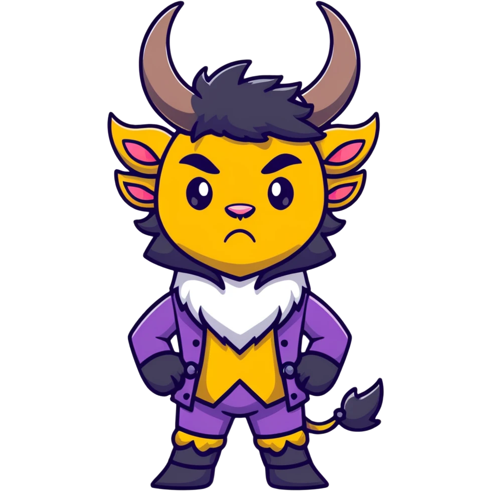 Beast from Beauty and the Beast with human-like mouth and facial expression, still with horns and fur, wearing prince outfit emoji