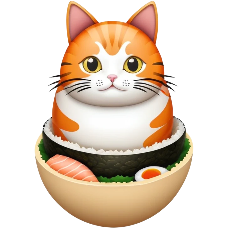 cat sitting in an egg made of sushi emoji