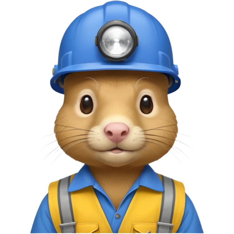 a mole rat, blue helmet, headlamp, yellow worker cloth emoji