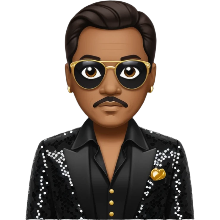 Charlie Wilson with dark brown hair, black sequin outfit emoji