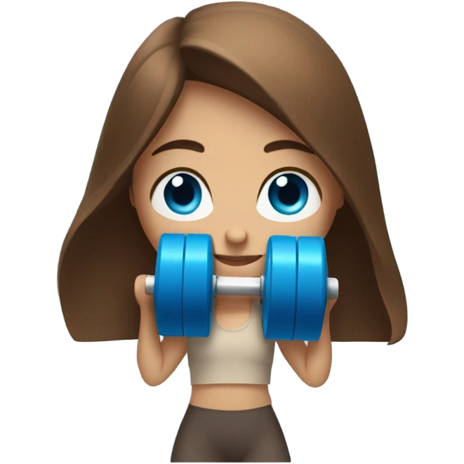 girl with long brown hair,  bright blue eyes, lifting weights emoji