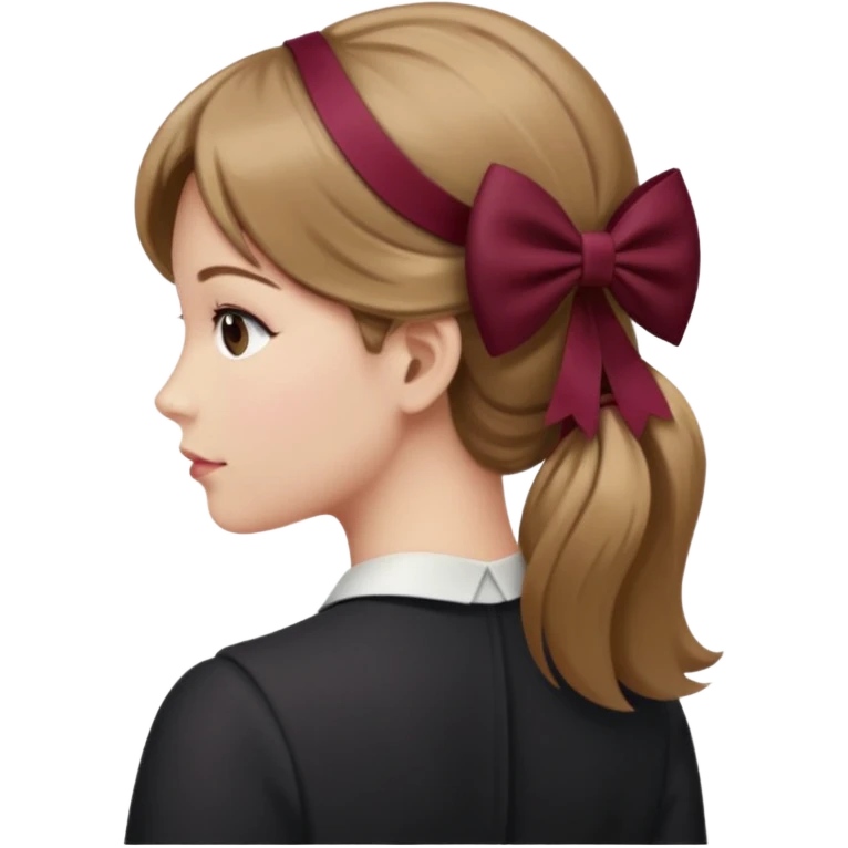 A burgundy bow in dark blond hair from the back emoji