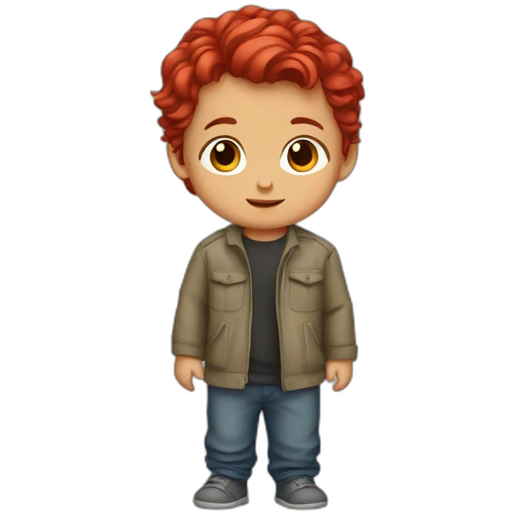 Afghan baby boy with red hair, red eyes, red shirt  emoji