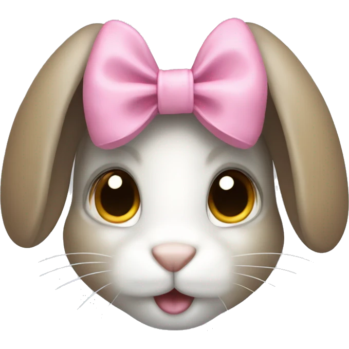 White-gray-light brown bunny with pink bow,  emoji
