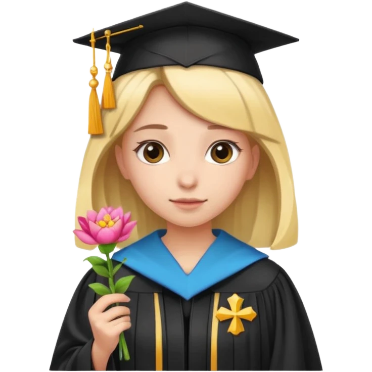 girl with a flower tiara, graduation robe, and law symbol emoji