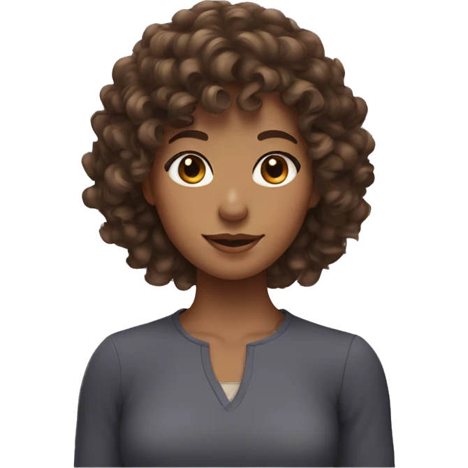 Girl with tan skin and brown curly hair with bangs emoji
