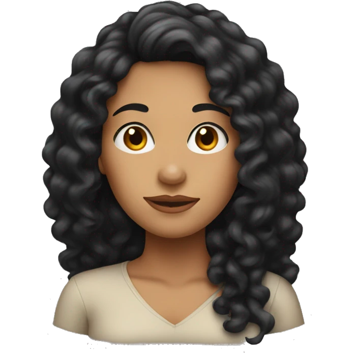Head front view,A woman with very long thick black curly hair, tan skin   emoji