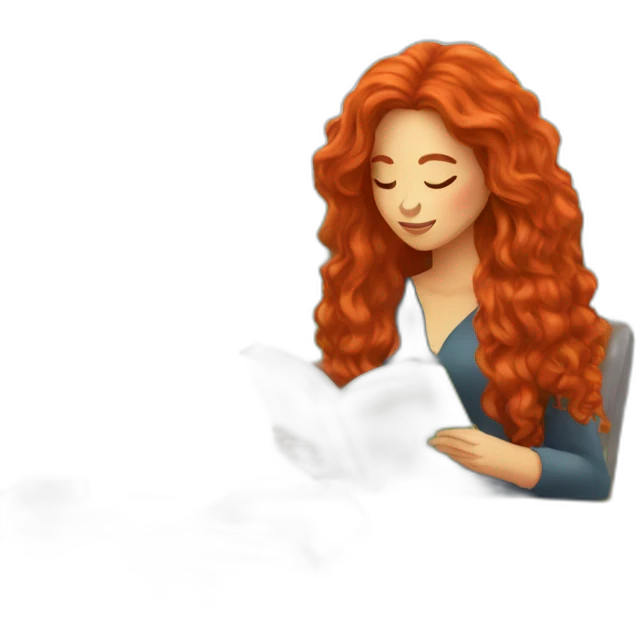 woman with long curly red hair reading a book with a glass of wine in a park emoji