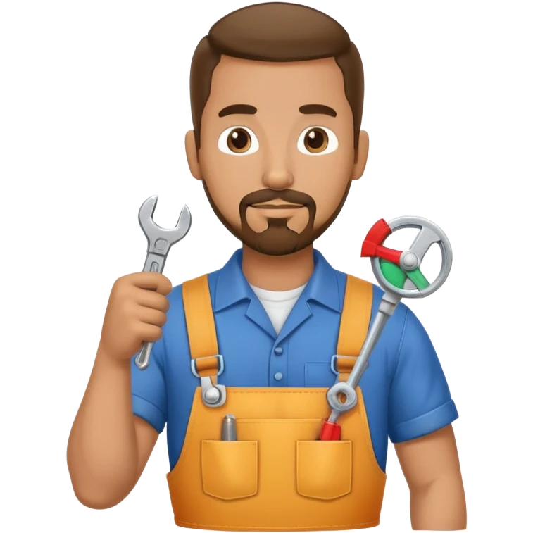 hispanic HVAC repairman action figure with goatee beard holding a wrench and refrigerant gauge emoji