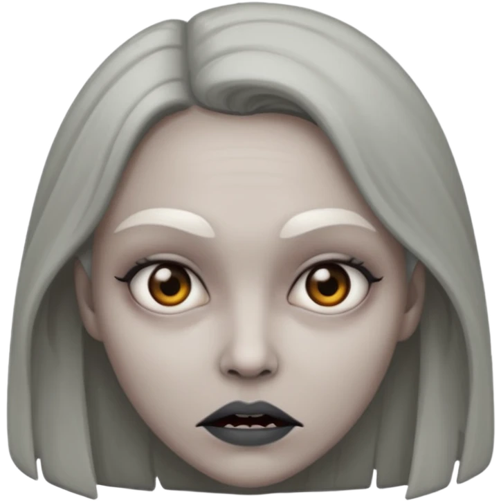 woman with gray skin and a creepy face emoji