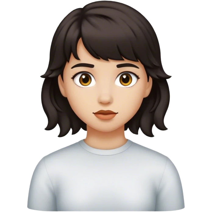 matt girl with super short mullet wavy dark hair emoji