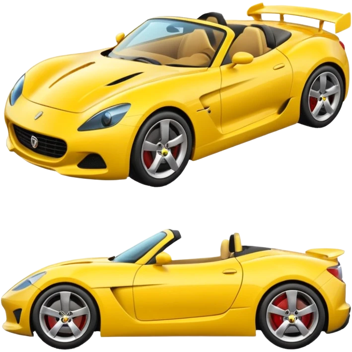Generate a high-quality 3D cartoon-style emoji of a yellow sports car, sleek and shiny, realistic shading, smooth gradient colors, rounded and cute appearance, simple white background, high-resolution. emoji