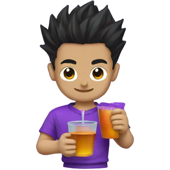 Gohan holding a cup with purple juice in it emoji