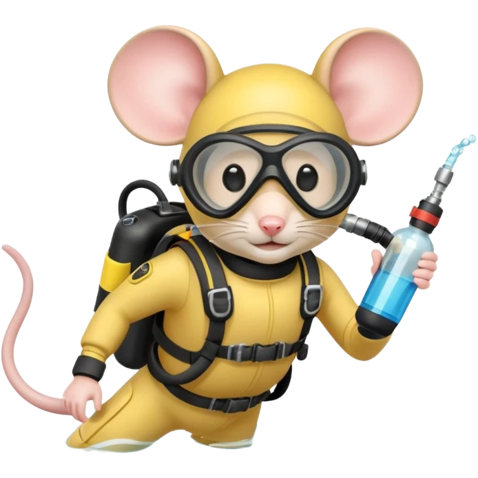 mouse wearing scuba gear dive into the sea with diver mask and oxygen tank emoji