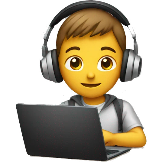 Boyworking on laptop wearing headphone front view  emoji