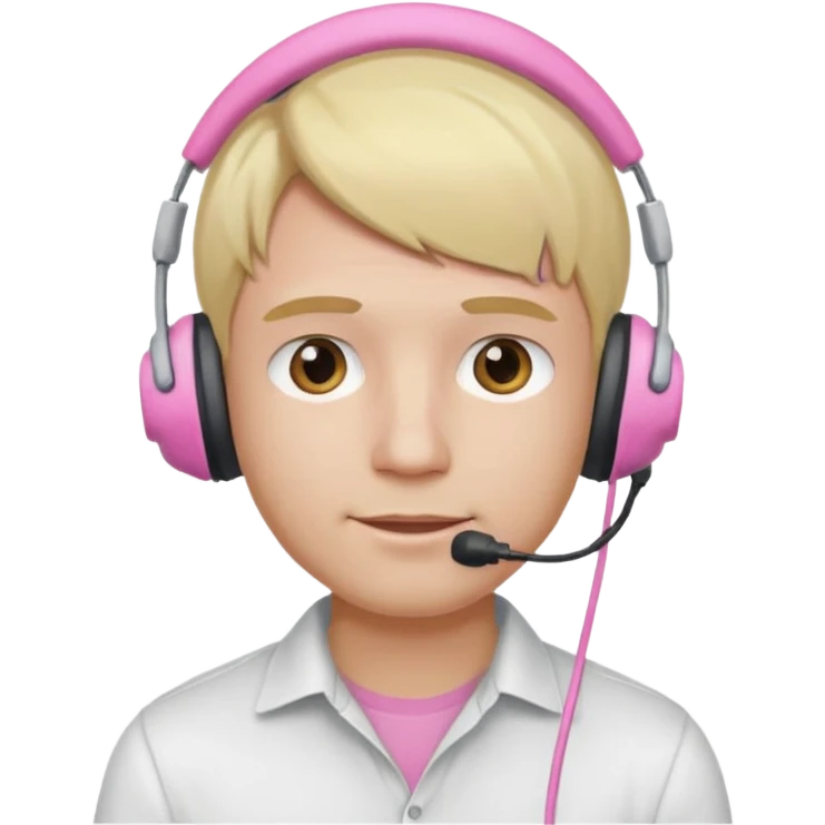 guy with blonde hair, white shirt and pink headset emoji