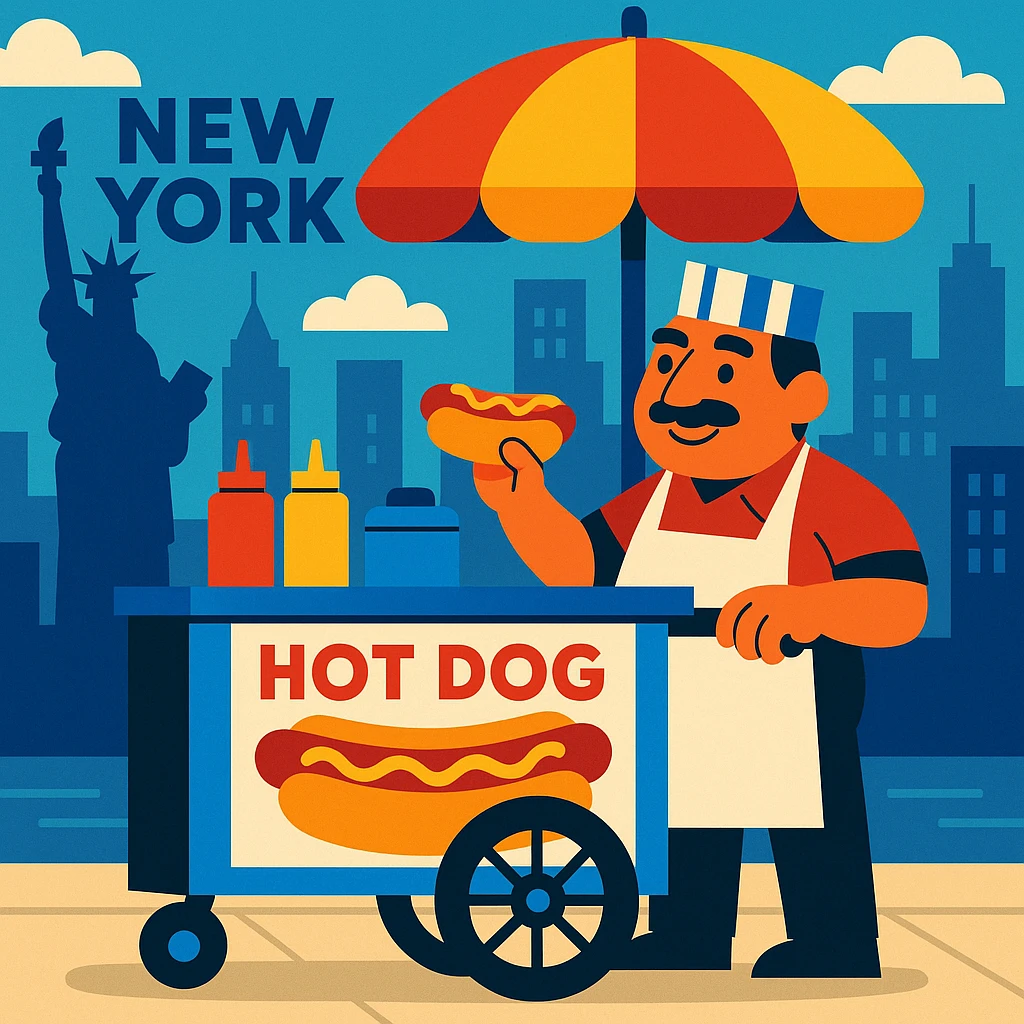 hotdog seller in New York with cart emoji