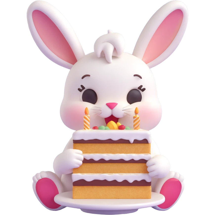 cute rabbit eating cake, 3D emoji style emoji