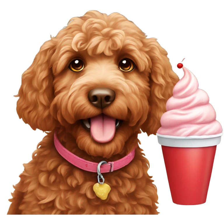 Red Labradoodle with ice cream emoji