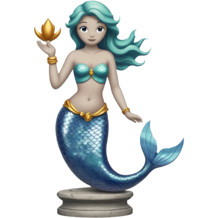 Make a mermaid statue all gray, like of stone and on a pedistal emoji