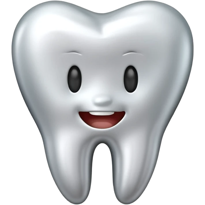 human tooth emoji, smooth chrome ceramic-metal texture, clean medical luxury aesthetic, isolated on white emoji