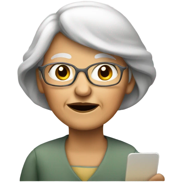 Old woman in mac on mobile phone emoji