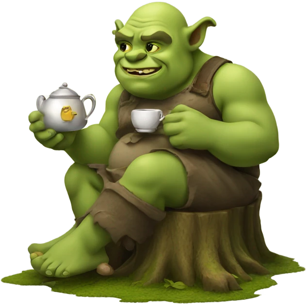 ogre sitting on a stump enjoying some tea emoji