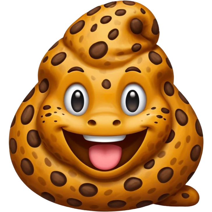 a leopard-colored poop with face and smile emoji