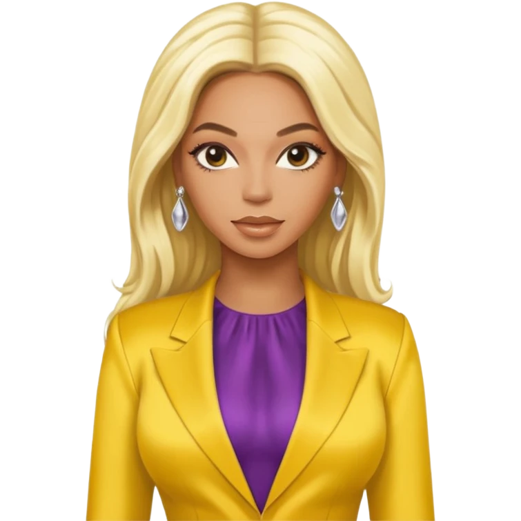 Beyonce with long platinum blonde hair, yellow outfit emoji