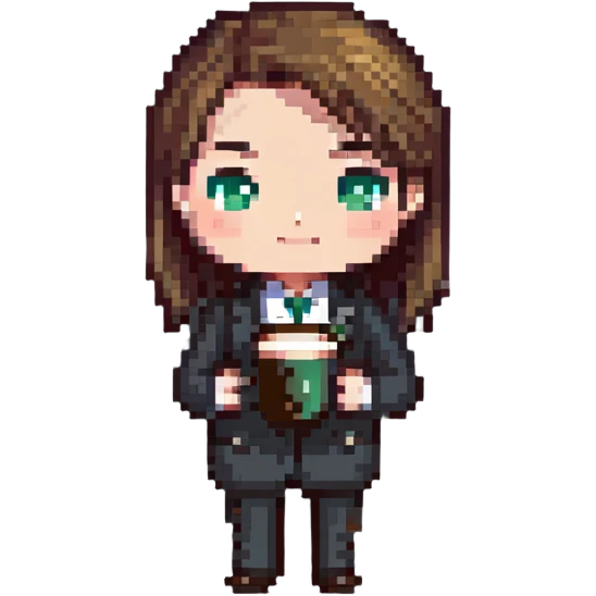 chibi office manager with coffee mug emoji