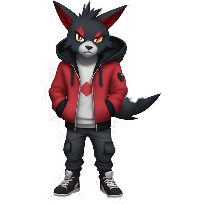 Edgy Cool Anthro Zoroark-Zangoose-Litten Fakemon Fursona Hoodie Full Body emoji