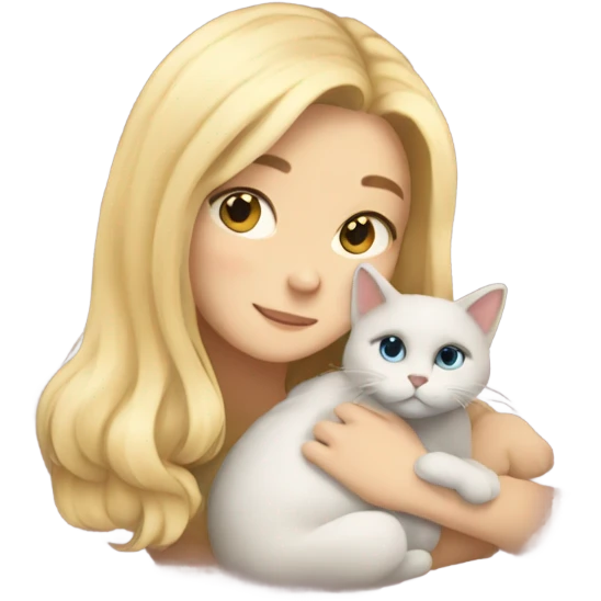 Blonde girl snuggling wit cat emoji