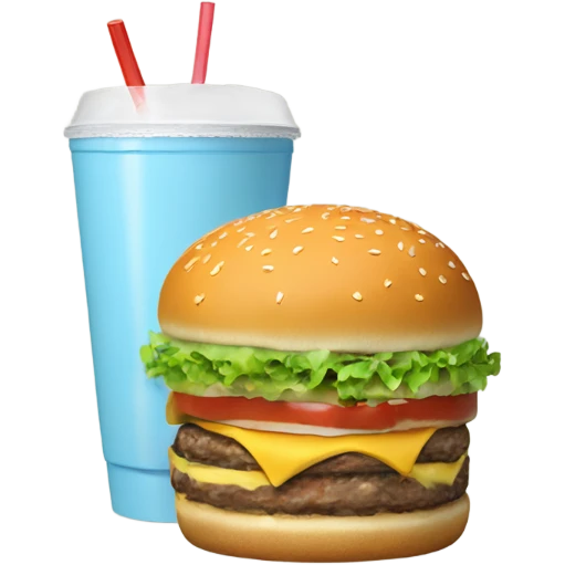 Burger and a shake in a light blue cup emoji
