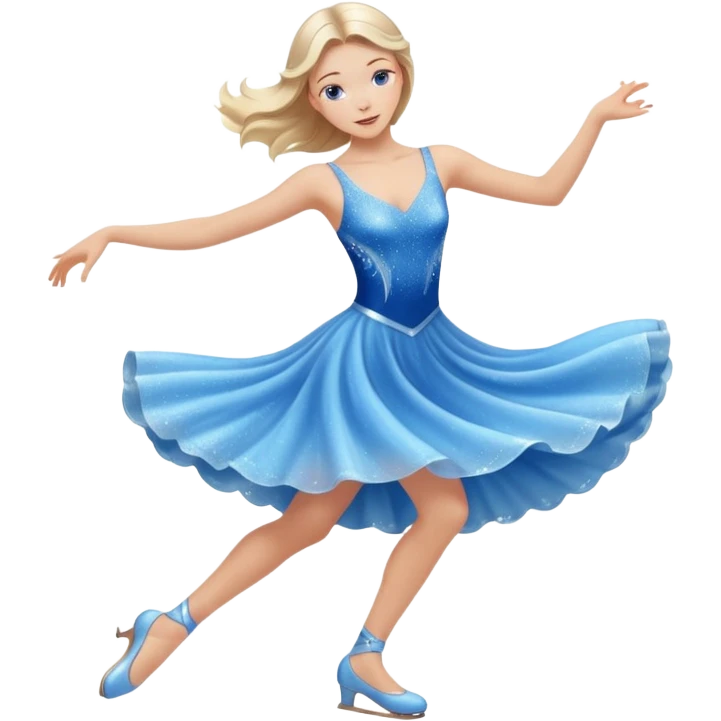 The ice skater girl in the sparkling blue dress spins gently emoji
