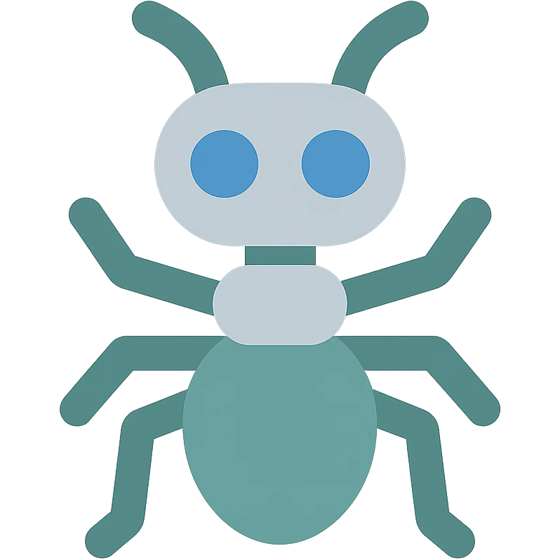 robot ant icon, flat color style, contemporary emoji