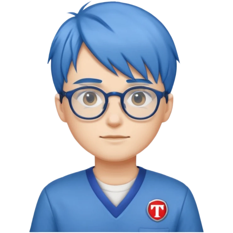 Faker with blue hair, T1 uniform, wearing glasses, white uniform











 emoji