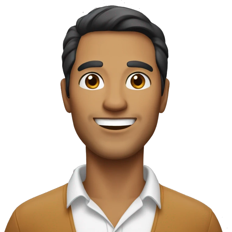 middle aged man with caramel skin, longer black hair, a smiling face without a beard. Clean eyebrows emoji