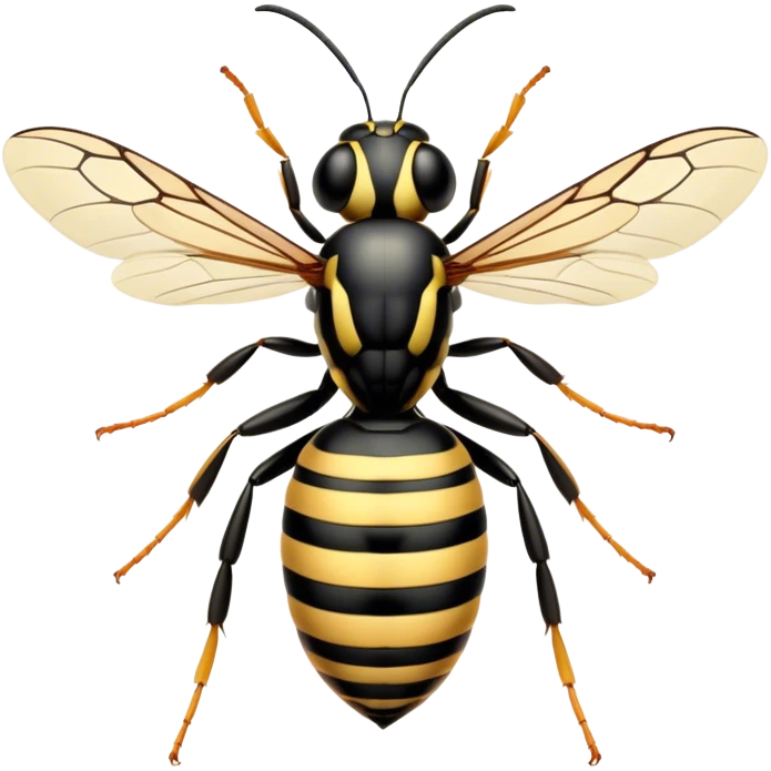 Beautiful and Majestic Wasp Portrait Emoji, Head and body rendered in serene repose with a gentle, confident smile, showcasing a refined, streamlined form with delicately patterned stripes and softly closed, focused eyes, Simplified yet exquisitely endearing features, highly detailed, glowing with a soft, drowsy radiance, high shine, relaxed and utterly noble, stylized with an air of regal insect elegance, soft glowing outline, capturing the essence of a beautiful and majestic wasp that embodies the refined power of nature! emoji