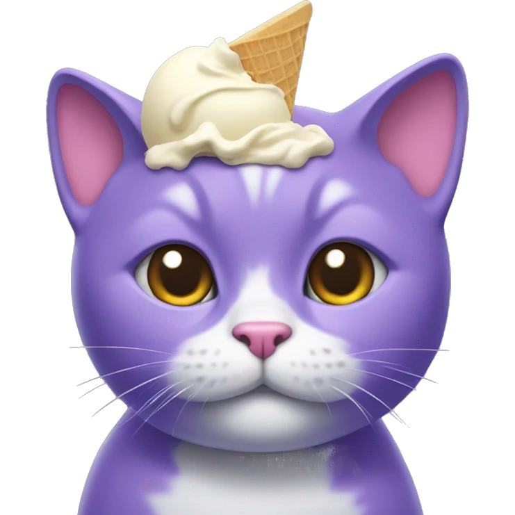 purple cat with ice cream on head emoji