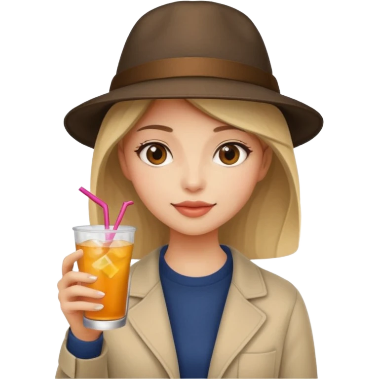 girl with hat and drink, no glasses emoji