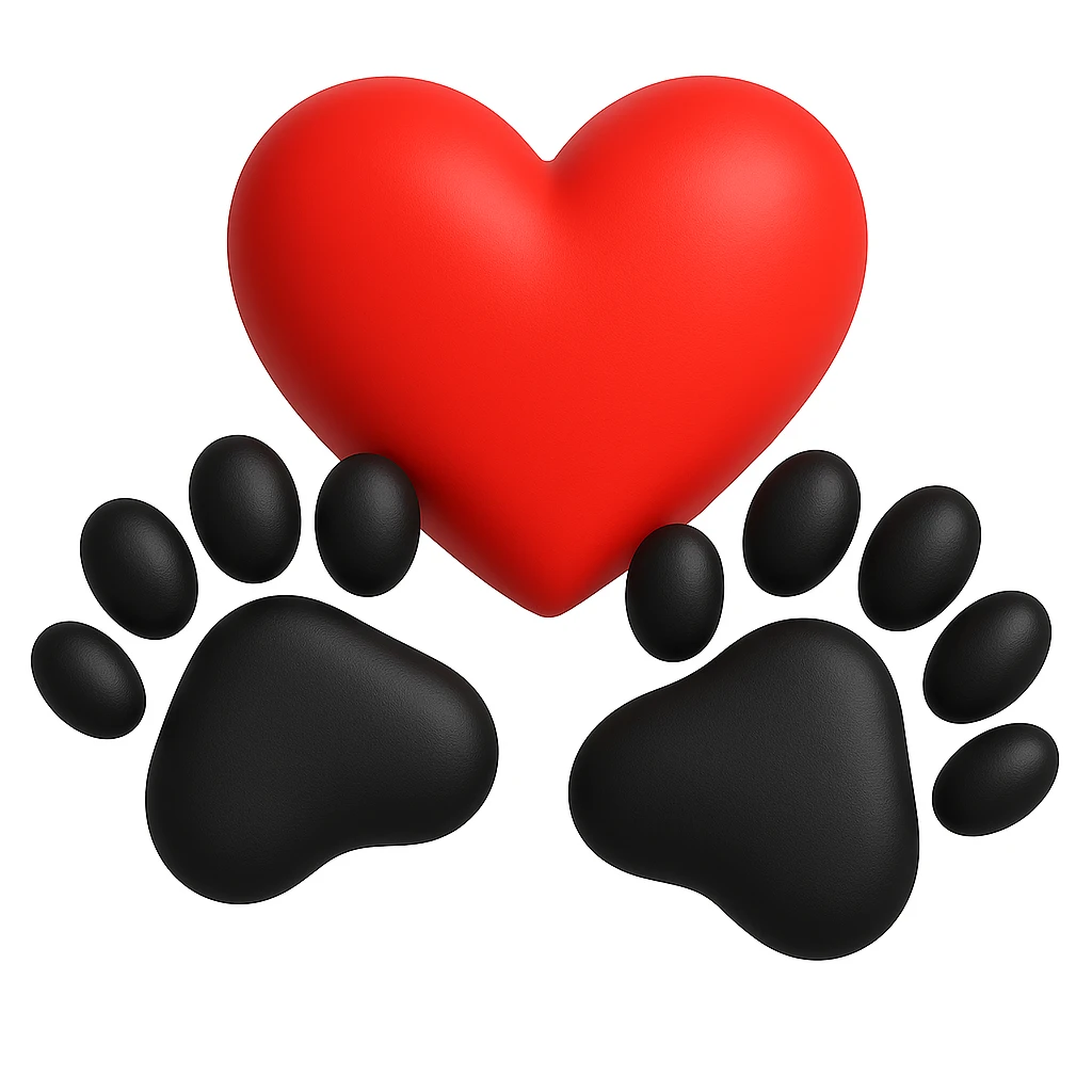 Make the puppy paws black, keep the heart and original style (original style was microsoft style 3d fluent emojis) emoji