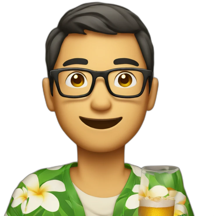 Japanese wearing glasses alohashirt is holding beer emoji